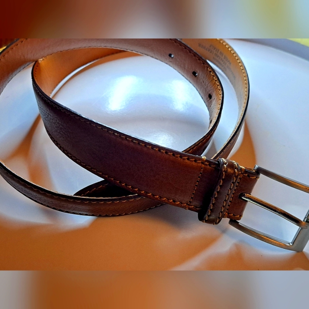 Trafalgar Men's Brown Leather Belt. Silver Hardware. 38 95 Made In Italy.